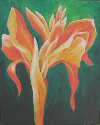 Acrylbild Einblatt in Türkis und Petrol  vor schwarzem Hintergrund